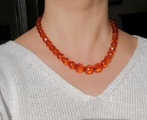 German natural Old Amber faceted round bead necklace long 45 5cm weight 26 5G j