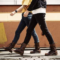 High-end Martin boots mens high-end leather long tube boots plus velvet warm retro British couples casual locomotive leather boots