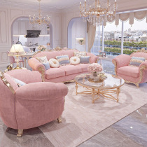 French romantic style light luxury solid wood carved fabric three-person sofa neo-classical luxury palace living room furniture combination