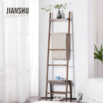 Toilet bath towel storage Nordic wood bedroom multifunctional floor rack bathroom multi-layer towel shelf
