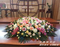 Hotel big round table flower imitation flower round plain elegant conference table flower electric table decoration flower turntable fake flower