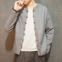 Spring and Autumn Tang Chinese jacket mens Hanfu buckle jacket youth tunic cotton linen Buddhist mens Chinese style
