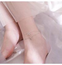 Japan and South Korea simple and exquisite double layer love anklet womens 2021 new fashion temperament versatile zircon peach heart anklet bracelet