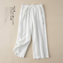 White cotton and hemp seven-point pants womens 2021 summer wide leg drop sense of thin linen loose high waist hanging straight pants