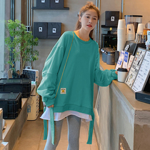 Pregnancy Woman Dress Sweatshirt Woman New Tide Moms Round collar blouses Han version loose fake Two-gestation Long sleeves Autumn Clothing Jacket
