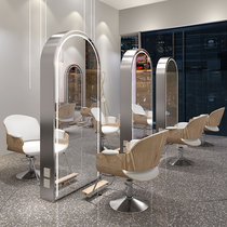  Barber shop mirror single and double-sided full-body floor-standing mirror with lamp Stainless steel hair cutting mirror Hair salon mirror table Hair salon special
