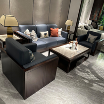 New Chinese Solid Wood Sofa Combination Modern Minima Chinese Living Room Villa Hotel Black Sandalwood Genuine Leather Zen Furniture
