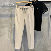 High-end vertical straight casual pants mens 2021 simple nine-point solid color pants summer free hot trend lace-up trousers