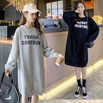 Pregnant women Spring and Autumn Sweater Set New Fashion long sleeve winter size thin coat foreign style plus velvet dress