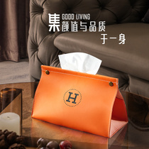 Car home simple Nordic tissue box table leather paper box tissue bag orange light luxury living room