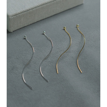 rufan925 Pure Silver Gold Plated Long Bean Bean S Shaped Wavy Ear Line Earrings Temperament Brief Japan-ROK Ornaments 8002