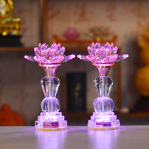 Buddhism led crystal glass lotus flower Buddha lamp light fortune lamp Buddha Hall Buddha platform colorful Buddha lamp God long light pair