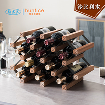 Red wine rack ornaments grid diamond solid wood household wine rack European style simple wine set European style wine grid