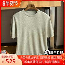 2021 spring new mens cashmere sweater round neck thin short sleeve T-shirt sweater half sleeve knitted base Young