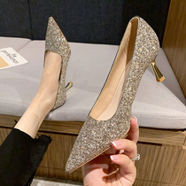 2022 Wedding Water Crystal Shoes Genuine Leather Water Drill Light Mouth Single Shoe Pointed Fine Heel High Heel Shoes Women Wedding Shoes Bridesmaid Shoes