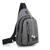 New male slanted satchel canvas going out for single shoulder bag with mobile phone charging baby chest front bag inclined cross for mens leisure backpacks