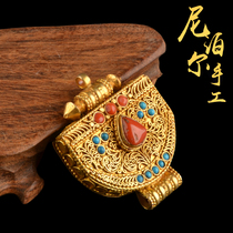 Exquisite Tibetan Buddhism pure copper gilt gawu box semicircle necklace pendant Buddhist supplies for men and women