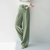 Mei Yang MIEYANG (spot) wind turn green grass trousers Contrast color deconstruction grinding straight wide leg suit trousers