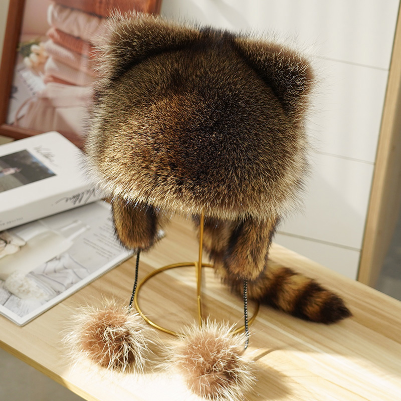 小さなアライグマの毛皮の帽子アメリカンタヌキの帽子冬暖かい子供親子キツネの毛皮の帽子