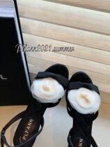 Perak Fan silk Camellia French small high-heeled sandals women 2021 new word with flower stiletto heels