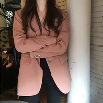 Pink small blazer womens 2021 Autumn New Korean design sense niche casual loose suit womens coat