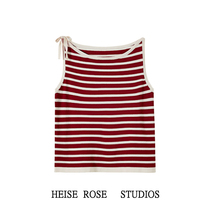 Black rose youth single product one-line collar striped camisole womens summer wear cool linen texture