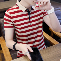 Summer short-sleeved t-shirt mens Korean version of the trend half-sleeve cotton Paul top mens trend brand lapel striped polo shirt