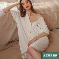 Vimirate pure cotton pyjamas short sleeves Long style Sexy Shirt Sleeping Dress Full Cotton Loose big code Home Clothing Women Spring Summer
