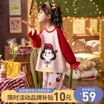Girls Pajamas Summer Cotton Long Sleeve Thin Set Children Girl Cartoon Princess Zhongdang Spring and Autumn Home Clothes