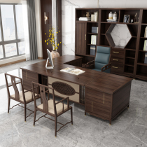 New Chinese office table and chair combination solid wood boss table ebony wood atmosphere President table big class office furniture