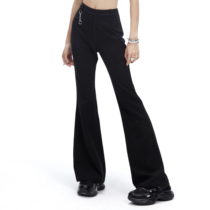 WHYNOTDANCE put on is the womens group legs European and American metal chain black high-rise micro-scallop slim trousers