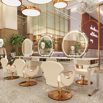  Stainless steel marble net red hot dyeing table Hair salon mirror Barber shop cabinet one-piece hair salon special mirror table