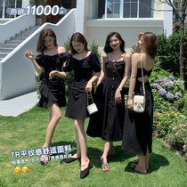 (Hu Chuliang All black)Five Hepburn little black skirts 2021 new summer black dress female