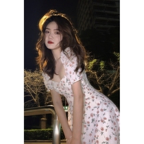 (Huchu Beautiful Spring Day Peach Painting) 2022 Summer new gentleness Winery Fancy Dress Temperament Style Dress Feminine
