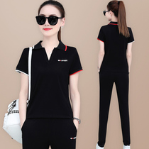 Summer sports suit womens loose thin section 2021 new lapel fashion thin short-sleeved trousers casual two-piece set
