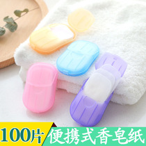 100 pieces of soap paper portable small soap paper travel outdoor cleaning hand washing sanitary soap tablets 5 mixed colors