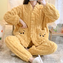 Knock cute duck ~ soft cute girl heart winter pajamas female autumn and winter coral velvet padded velvet bear flannel
