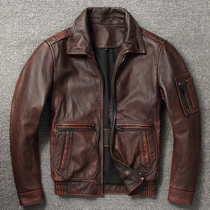 a2 re-engraved Air Force flight suit retro stone mill old cowhide leather leather leather jacket mens large size leather jacket