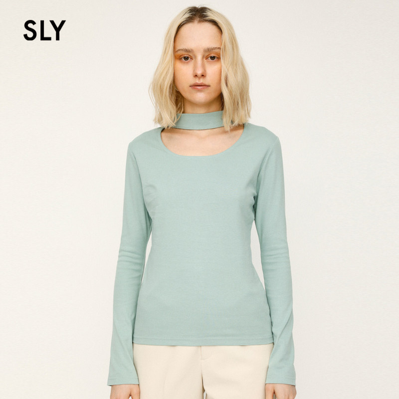 SLY 2021 early spring new solid color simple open high-neck casual long-sleeved top female 030ESM80-0690