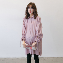 Trendy personality design ~ 21 spring autumn dress pure color can be laced with breast milk long sleeve lining Damp Mother Dress Surrogacy
