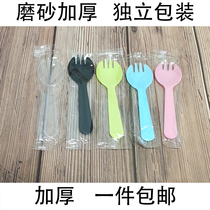 Disposable small spoon fork fork fork Fruit fork Cake fork Plastic dessert fork thickened independent packaging spoon