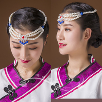 Mongolian performance dance jewelry Mongolian pearl headdress female crafts beaded hair ornaments folk dance accessories popularity