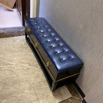 Enter the door to change shoes stool shoe cabinet solid wood leather storage stool American luxury door shoes stool new Chinese sitting shoe rack
