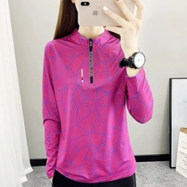 Printed Speed Dry Long Sleeve T-shirt Woman Spring Autumn Upright Collar Suction Khan Breathable Outdoor Sport Quick Dry Blouse Hiking