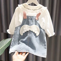 Net Red Girl denim dress suit 5-year-old girl childrens foreign-style princess dress 6 baby girl Autumn dress