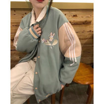 Japanese soft girl cute color match academic style striped baseball suit cotton jacket cotton loose coat Joker cardigan jacket