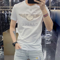 European station mens silk light cotton short sleeve T-shirt 2022 new tide cards personality handsome and bright sheet half sleeve blouse