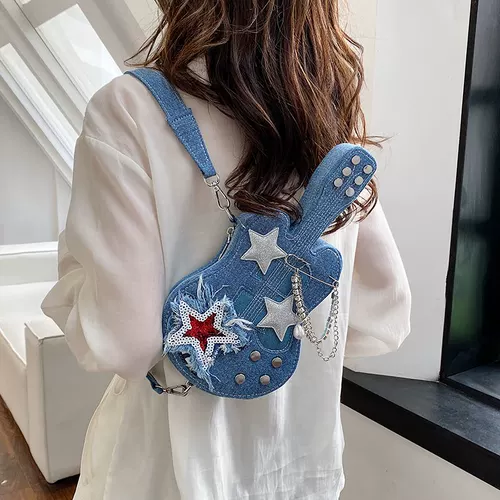 Забавная небольшая дизайнерская сумка через плечо, геометрическая гитара, джинсовая ретро сумка на одно плечо, небольшая сумка, тренд сезона