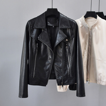 Korean leather woman autumn winter new suit collects short black sublight niche design Ocean gasket jacket