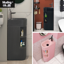 Small apartment integrated column wash basin balcony toilet creative art round vertical floor-standing small wash basin